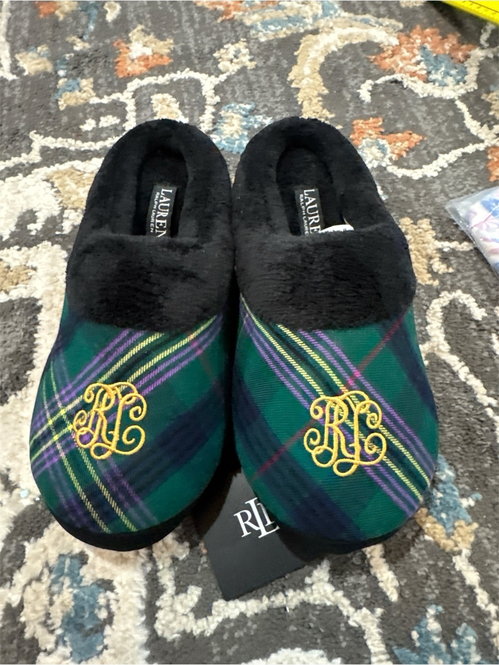 NWT Ralph Lauren Women Slippers Size M Plaid
